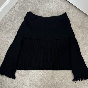 Ella Moss- Off the Shoulder Black Sweater with fringe sleeve detail- size M